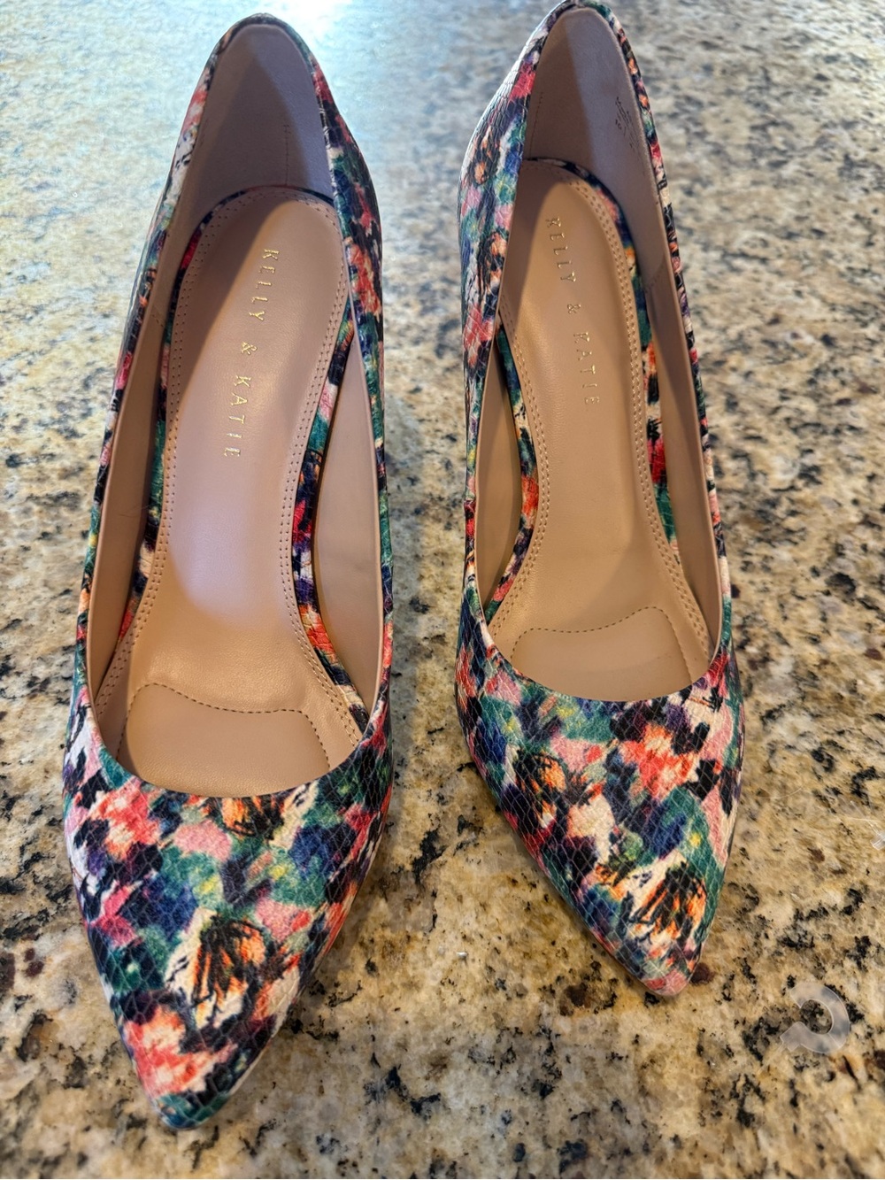 Kelly & Katie Floral Pointed Toe Pumps - Navy, Teal & Coral